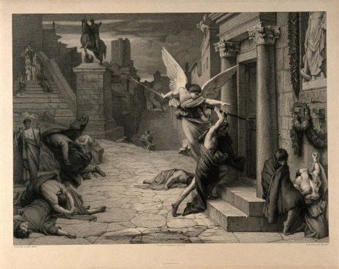 V0010664 The angel of death striking a door during the plague of Rome